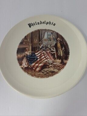 Americana Colonial Betsey Ross George Washington Commemorative Ceramic Plate USA